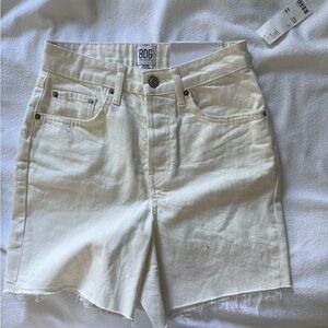 BDG Cream Jean Shorts High-Waisted Raw Hem